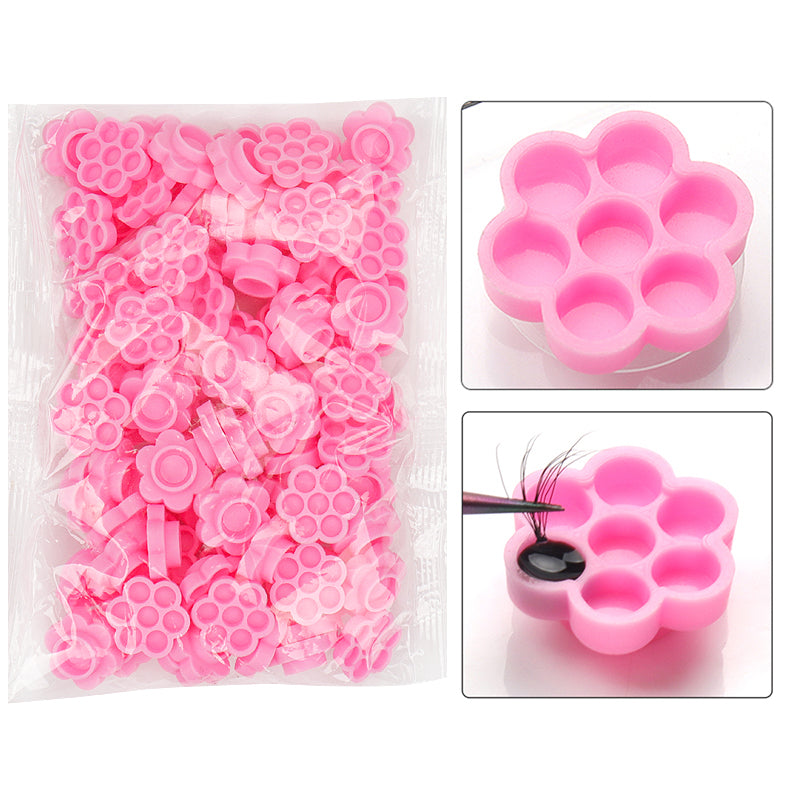 100PCS Pink Flower Plum Shaped Eyelash Extension Glue Holder Blooming Cup