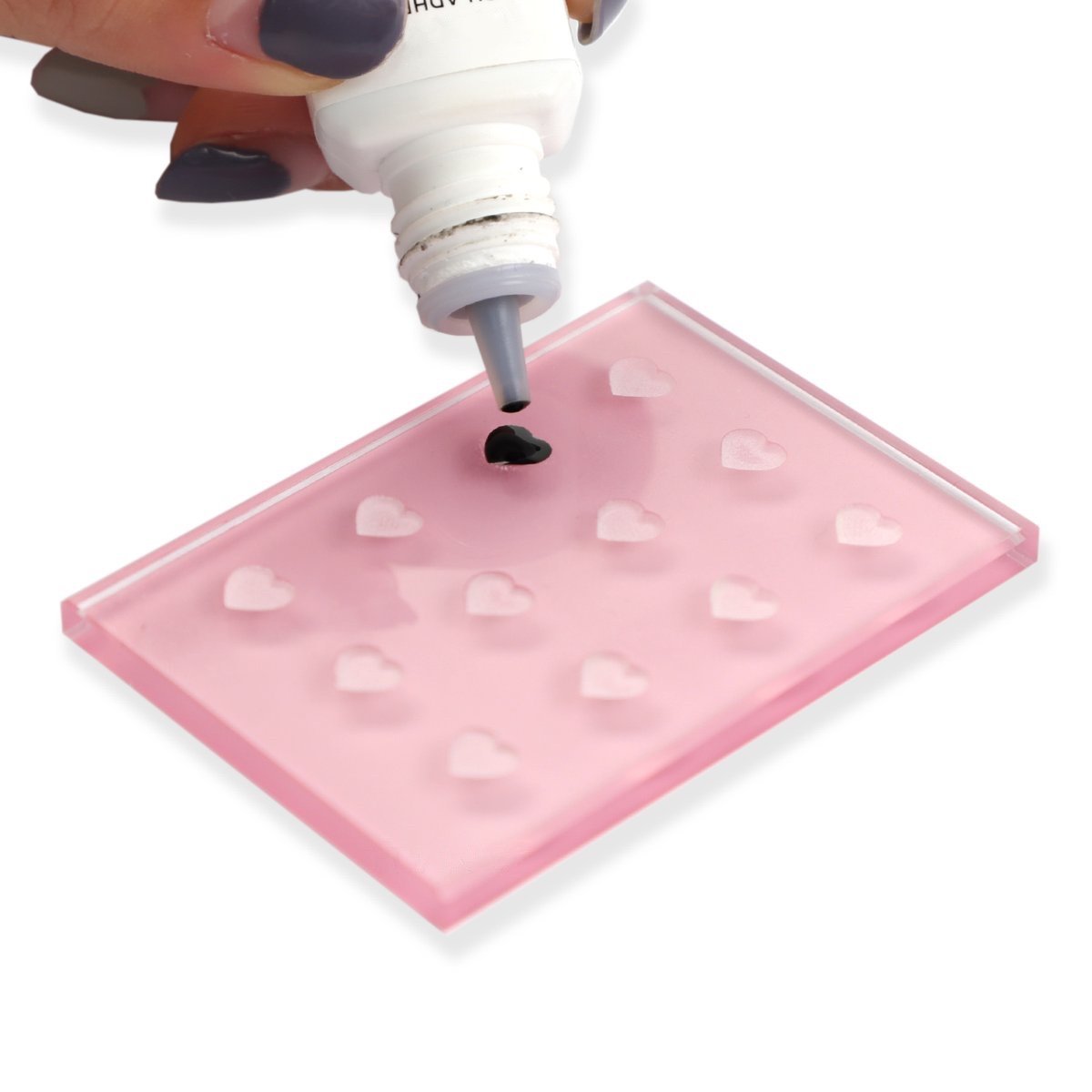 12 Holes Heart-Shaped Pink Glue Holder Pallet for Eylash Extension